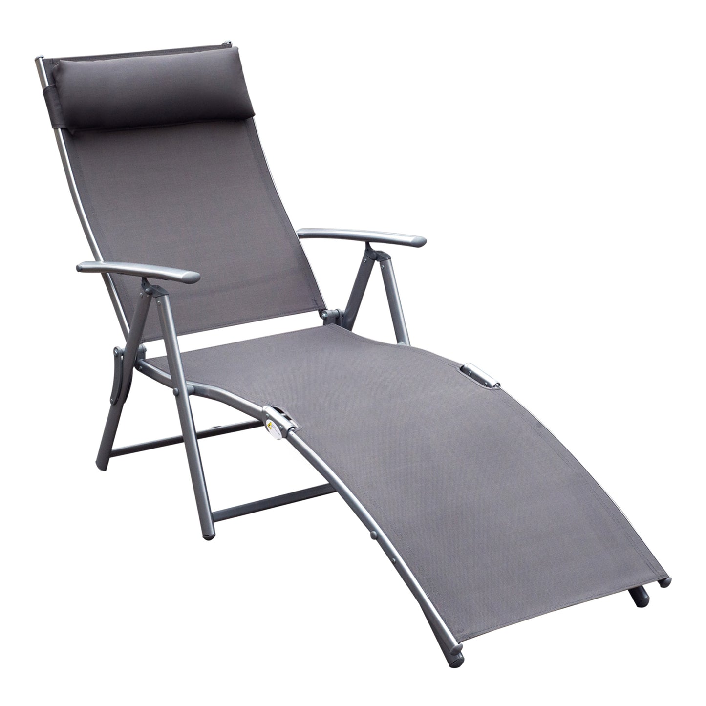Sun Lounger Steel Frame Outdoor Folding Chaise Texteline Lounge Chair Recliner with Headrest & 7 Levels Adjustable Backrest