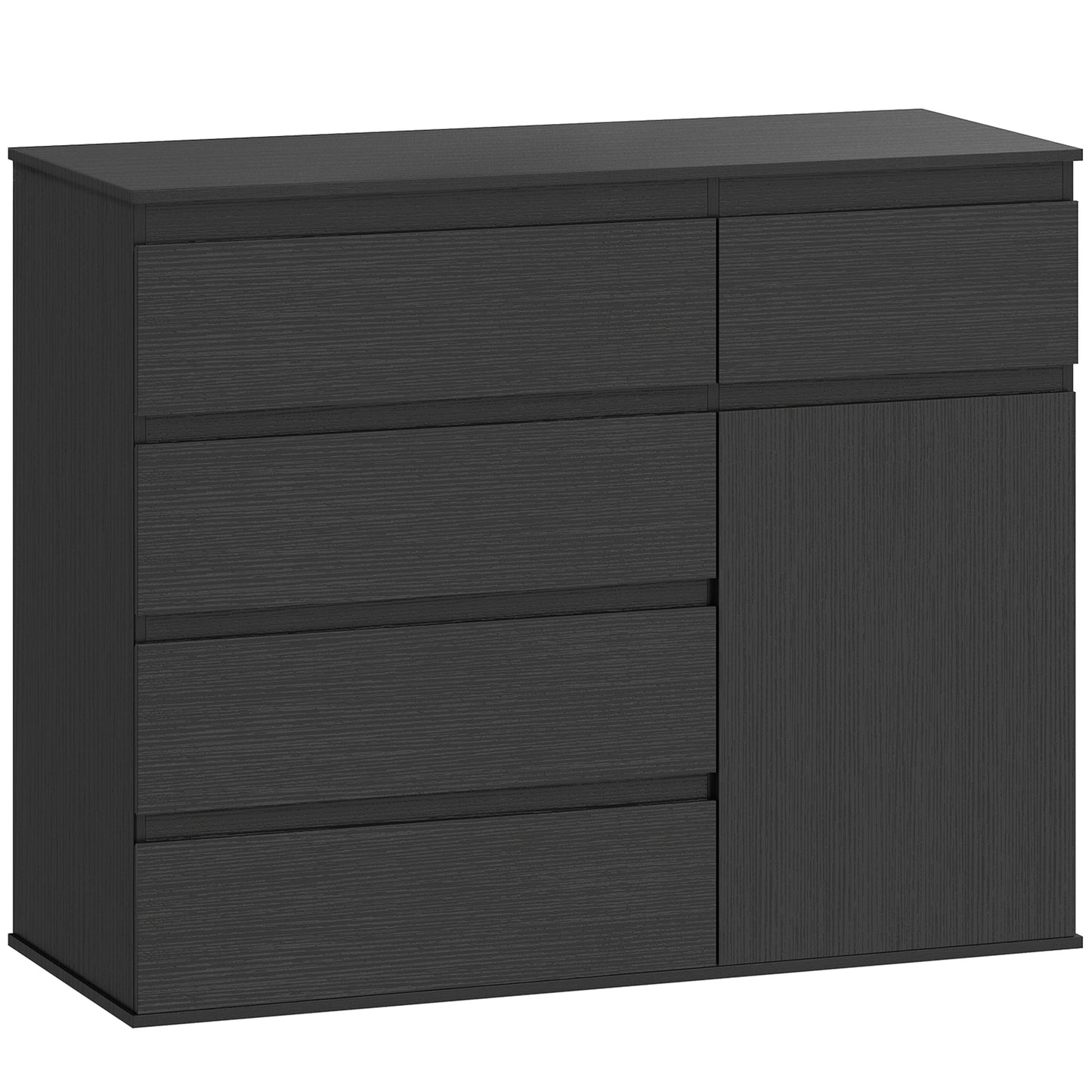 Modern Chest Of Drawers, 5 Drawer Dresser with Adjustable Shelf, Soft-Close Door, Black