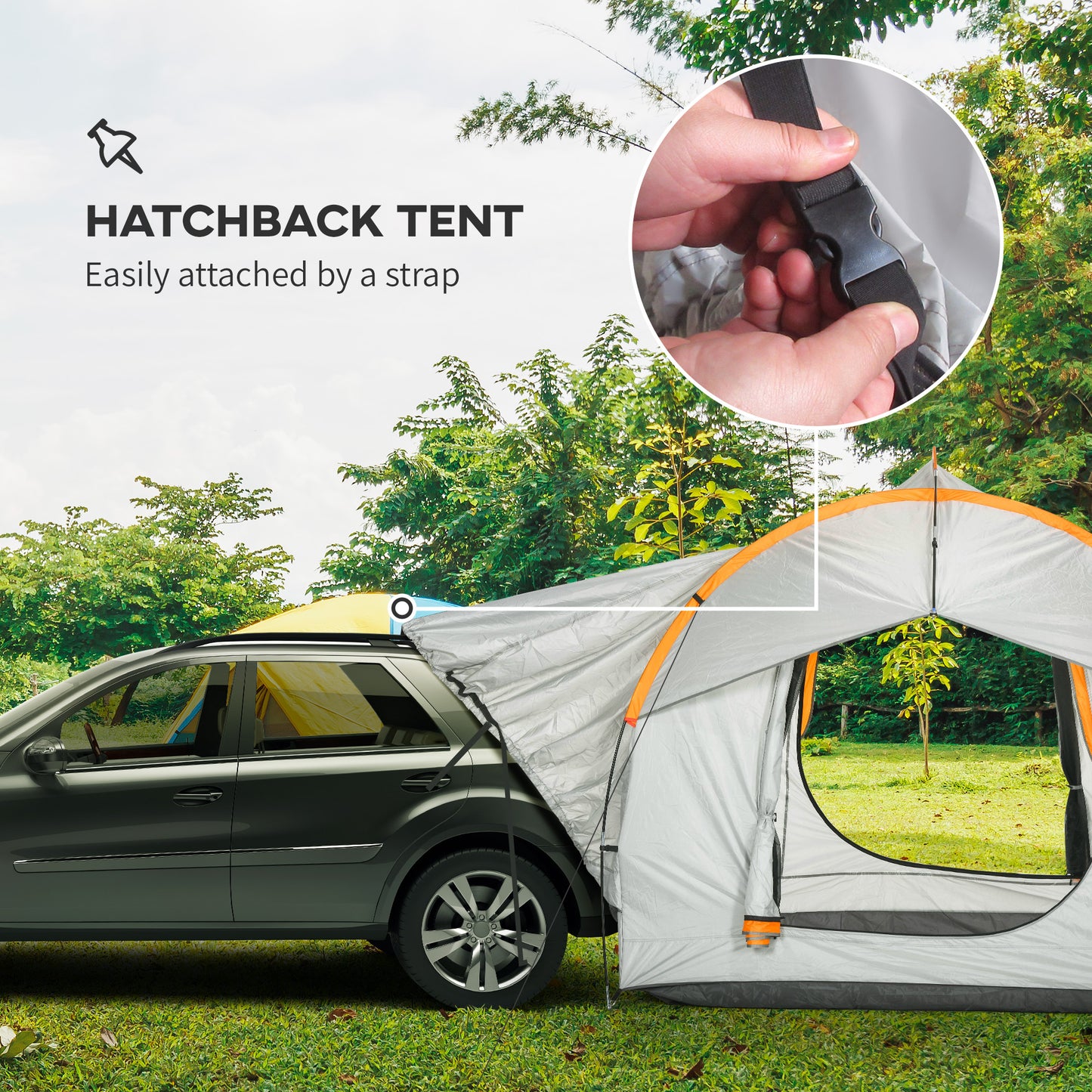SUV Car Tent for Camping, Waterproof PU2000mm, 5 Man Tailgate Tent, 2.4 x 2.1 m, Grey and Orange