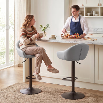 Bar Stools Adjustable Heights Breakfast Bar Stools Backrest Armrests Set of 2 with Rubber Ring Metal Base, Grey