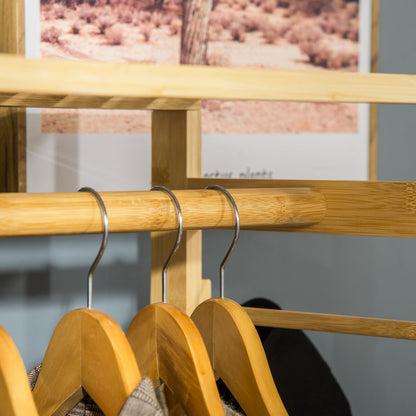 Bamboo Garment Rack, Clothes Rack with Storage Shelf, Hanging Rail and Side Hooks for Entryway, Bedroom, Bathroom and Office