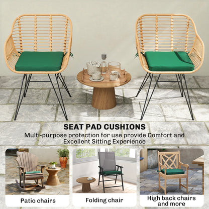 Set of 6 Chair Cushion Seat Pads Dining Chair w/ Straps, Indoor Outdoor Removable Tie On Garden Patio, Green