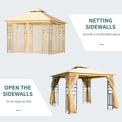 3(m) x 3(m) Garden Gazebo, Double Roof Outdoor Gazebo Canopy Shelter with Netting, Solid Steel Frame, for Garden