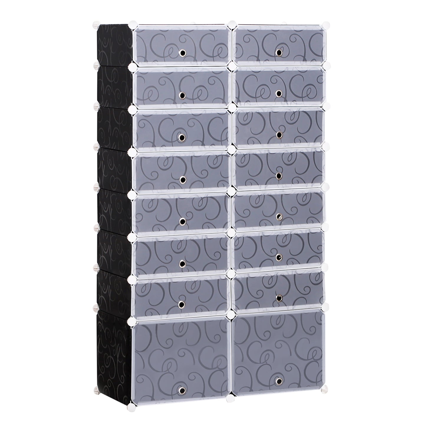 16 Cube Shoe Rack, 2 x 8 Tier Shoe Storage Cabinet, Modular Plastic Shelves for Bedroom, Living Room and Entryway