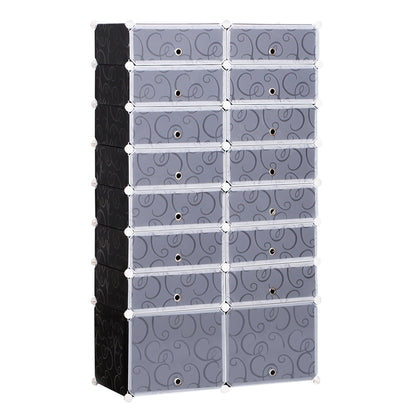 16 Cube Shoe Rack, 2 x 8 Tier Shoe Storage Cabinet, Modular Plastic Shelves for Bedroom, Living Room and Entryway