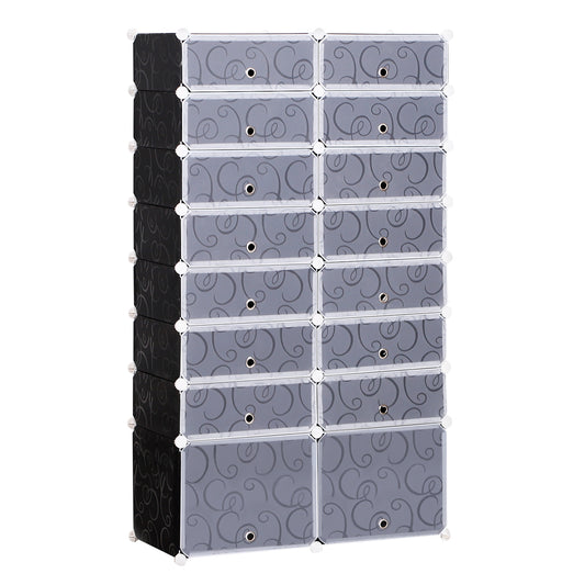 16 Cube Shoe Rack, 2 x 8 Tier Shoe Storage Cabinet, Modular Plastic Shelves for Bedroom, Living Room and Entryway