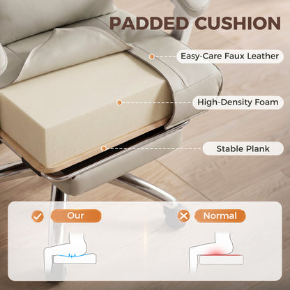 Ergonomic Executive Office Chair, Reclining Desk Chair with Lumbar Support, Footrest, Plush Thick Cushion, Khaki