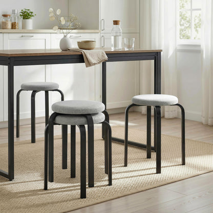 Stackable Stools Modern Cushioned Round Backless Stools Set of 4 Kitchen Dining Room Grey
