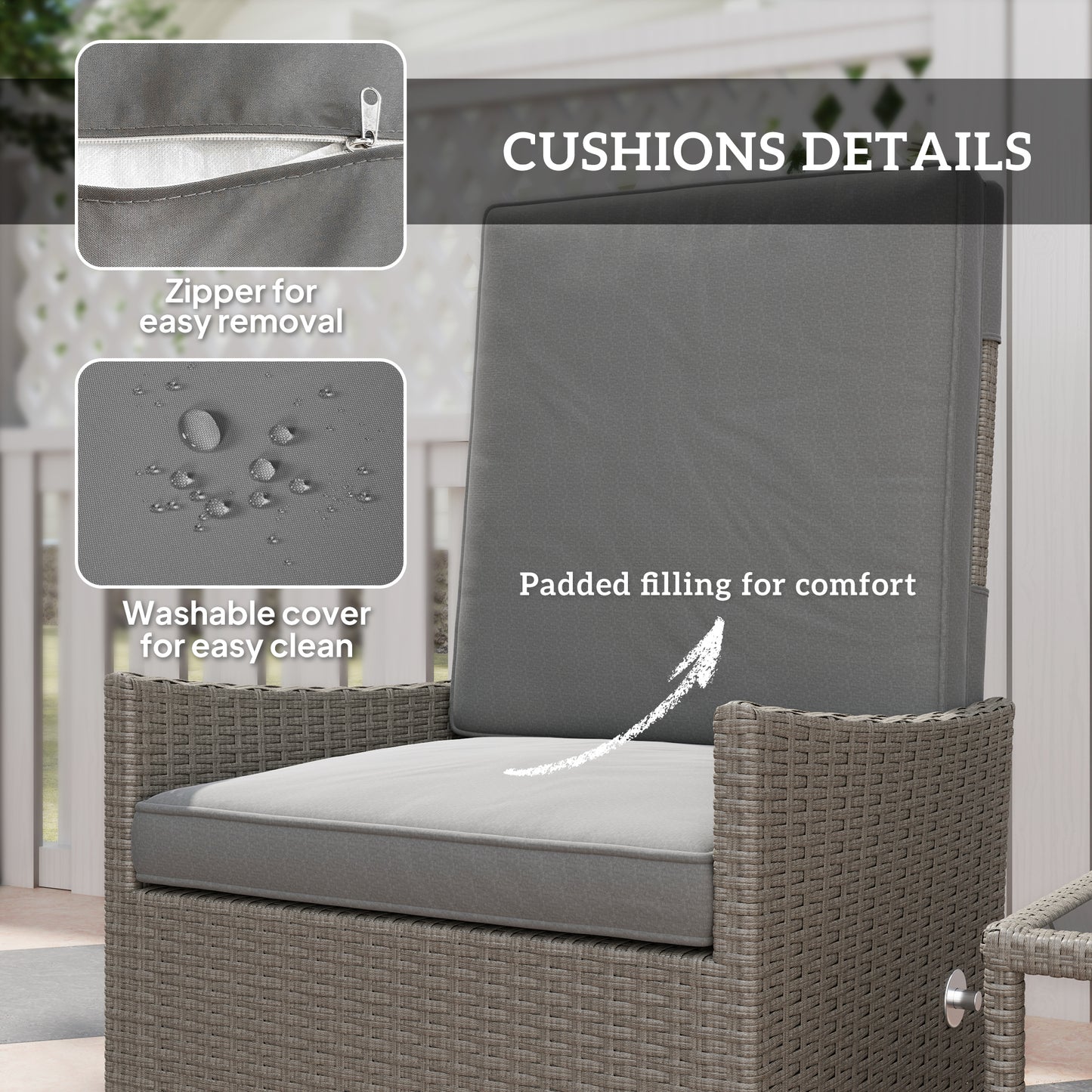 5 Piece Rattan Garden Furniture Set, Wicker Patio Sofa Set with 2 Armchairs, 2 Footstools, Glass Top Coffee Table with Shelf