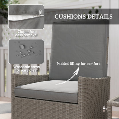 5 Piece Rattan Garden Furniture Set, Wicker Patio Sofa Set with 2 Armchairs, 2 Footstools, Glass Top Coffee Table with Shelf