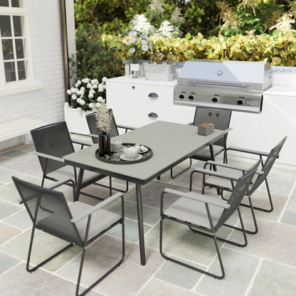 6‑Seater Garden Dining Set with Cushions, Rattan Backrest, Plastic Top, Garden Furniture Set, Grey