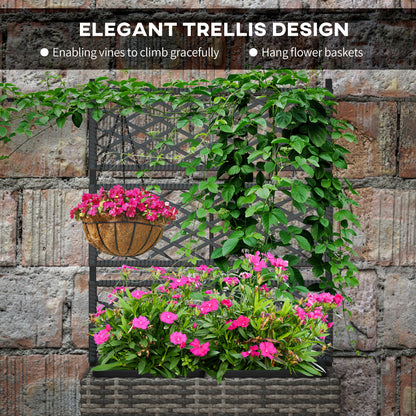 22 L Rattan Planter with Trellis, Freestanding Raised Beds for Garden with Two Plant Boxes