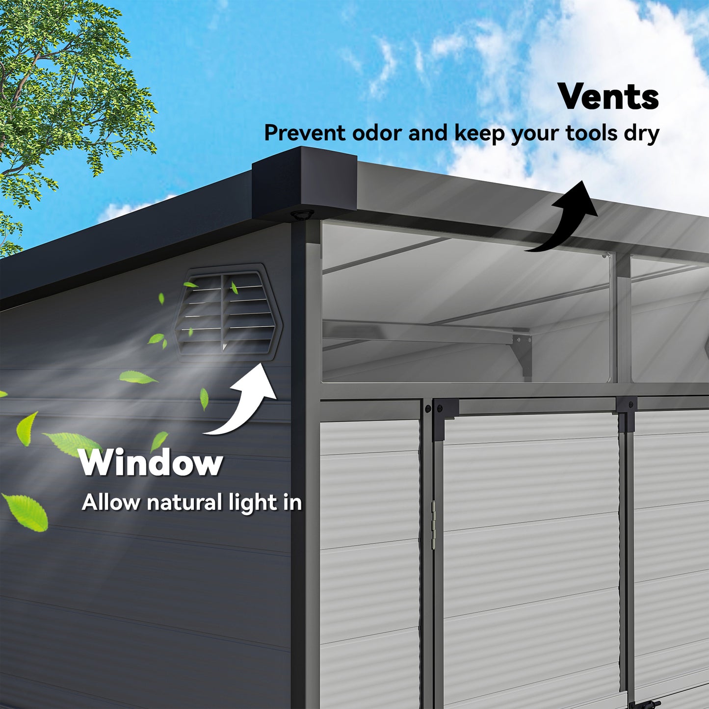 6 x 6ft Outdoor Storage Shed, Plastic Garden Shed with Windows and Air Vents, Outdoor Resin Tool Shed