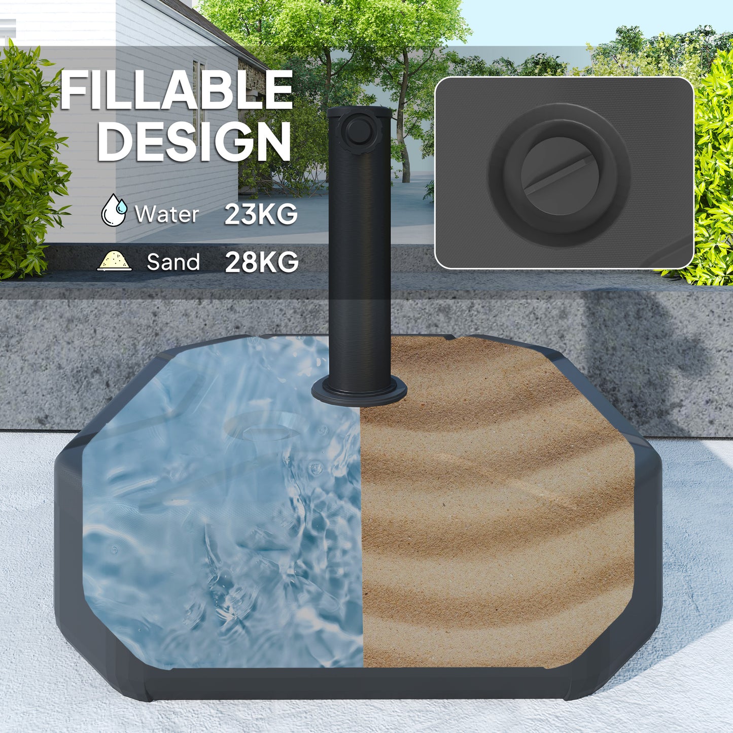Square Garden Parasol Base, Garden Umbrella Stand Heavy Duty Parasol Base, Filled Up to 25kg with Sand or 20kg