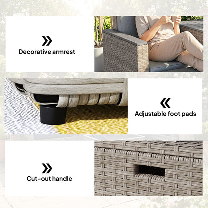 5 Piece Rattan Garden Furniture Set with Storage Table, Footstools, Cushions, Dark Grey