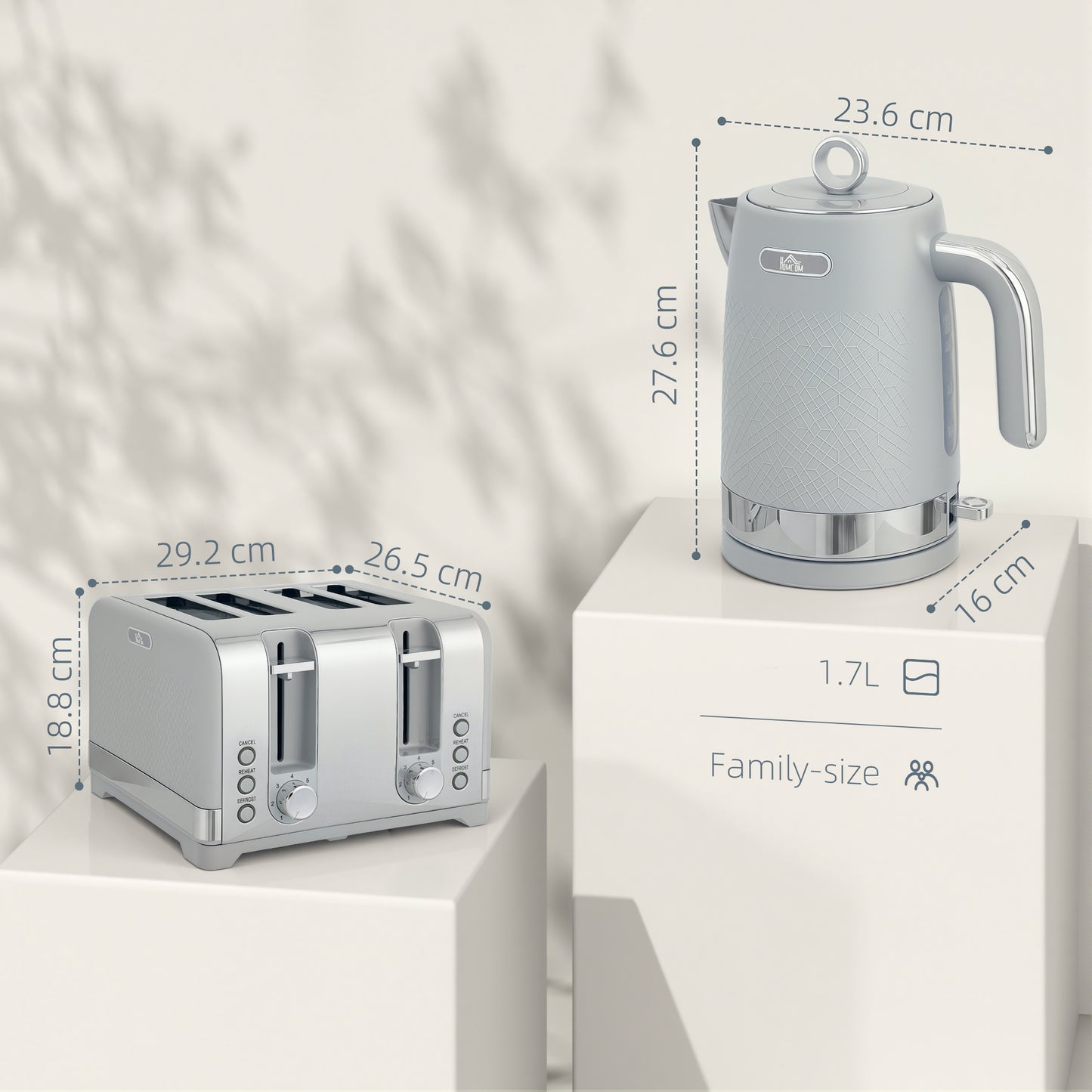Sleek Textured Kettle and Four-Slice Toaster Set - Grey