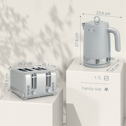 Sleek Textured Kettle and Four-Slice Toaster Set - Grey