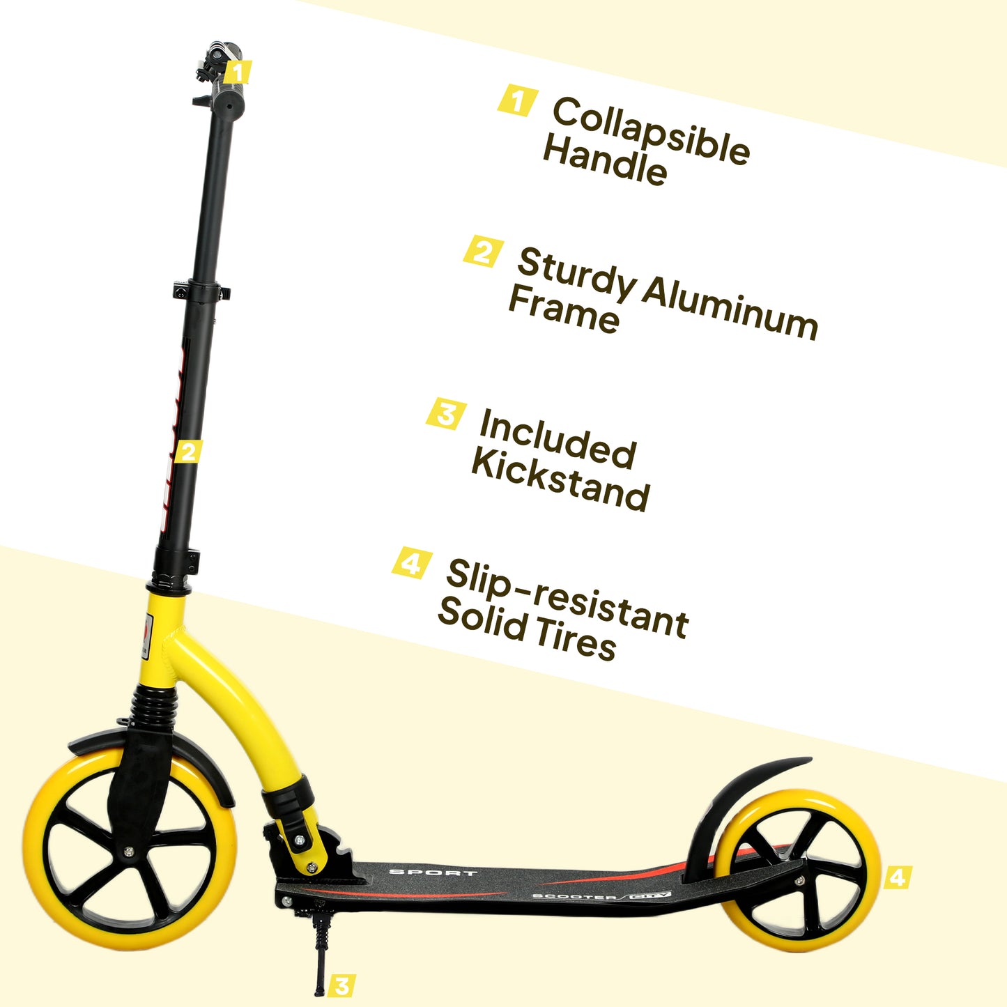 Foldable Kick Scooter with Double Shock Absorption and Big Wheels