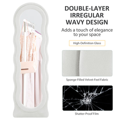 Wavy Velvet-Feel Full Length Mirror - White