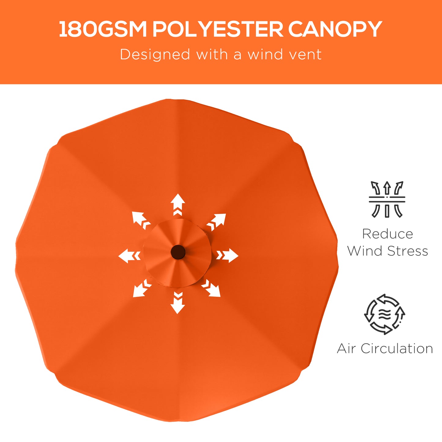 Solar Patio Umbrella with LED and Tilt, Outdoor Market Table Umbrella Parasol with Crank, 3 x 3 (m), Orange