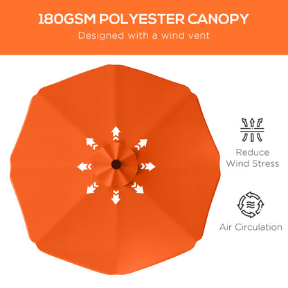 Solar Patio Umbrella with LED and Tilt, Outdoor Market Table Umbrella Parasol with Crank, 3 x 3 (m), Orange