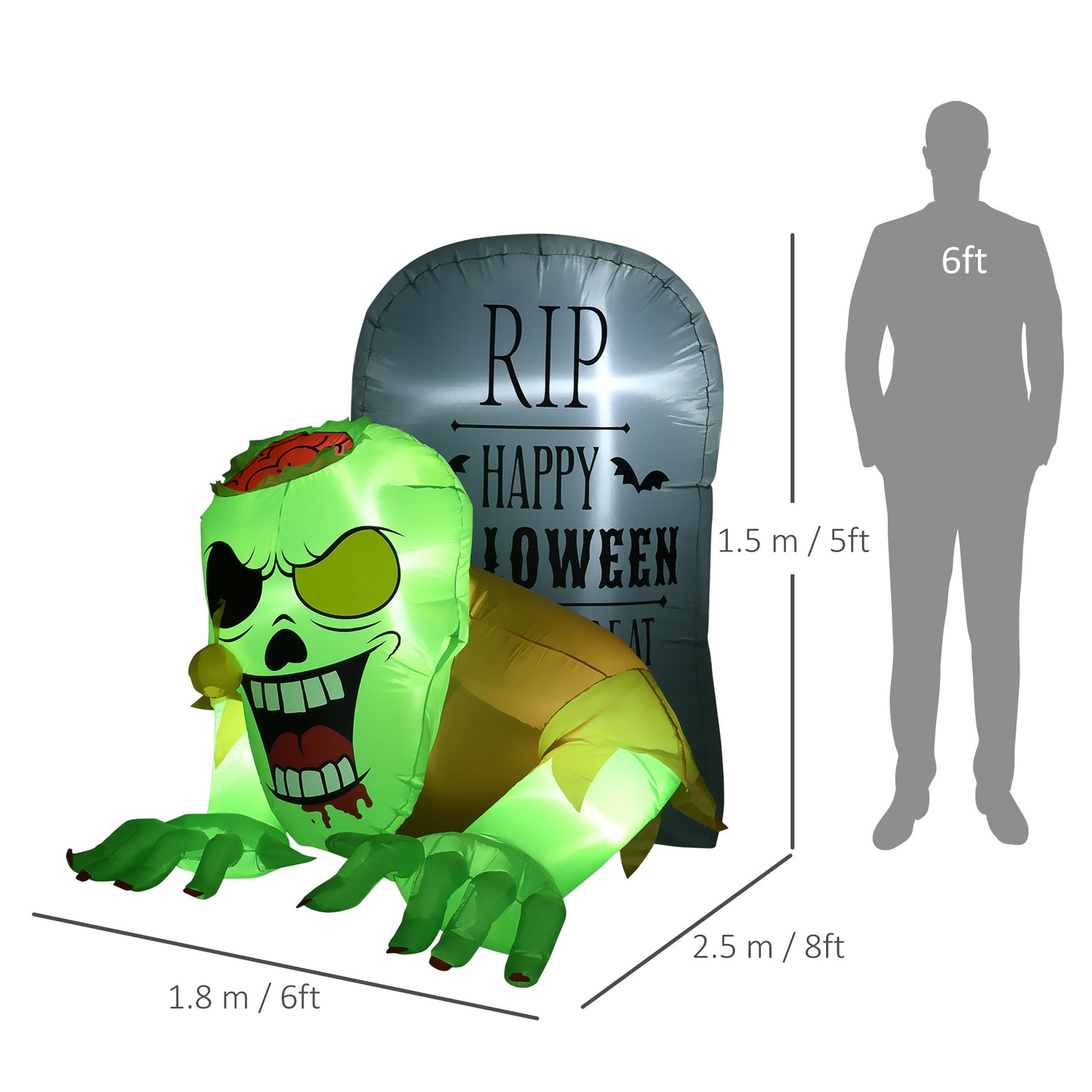 5FT Halloween Inflatables Ghost and Tombstone, Blow Up Outdoor Halloween Decorations with Build-in LED Lights for Garden