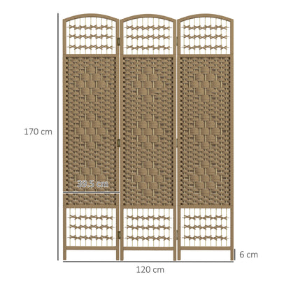 3 Panel Folding Room Divider, Privacy Screen, Paravent Partition Separator for Living Room, Bedroom, Natural Wood