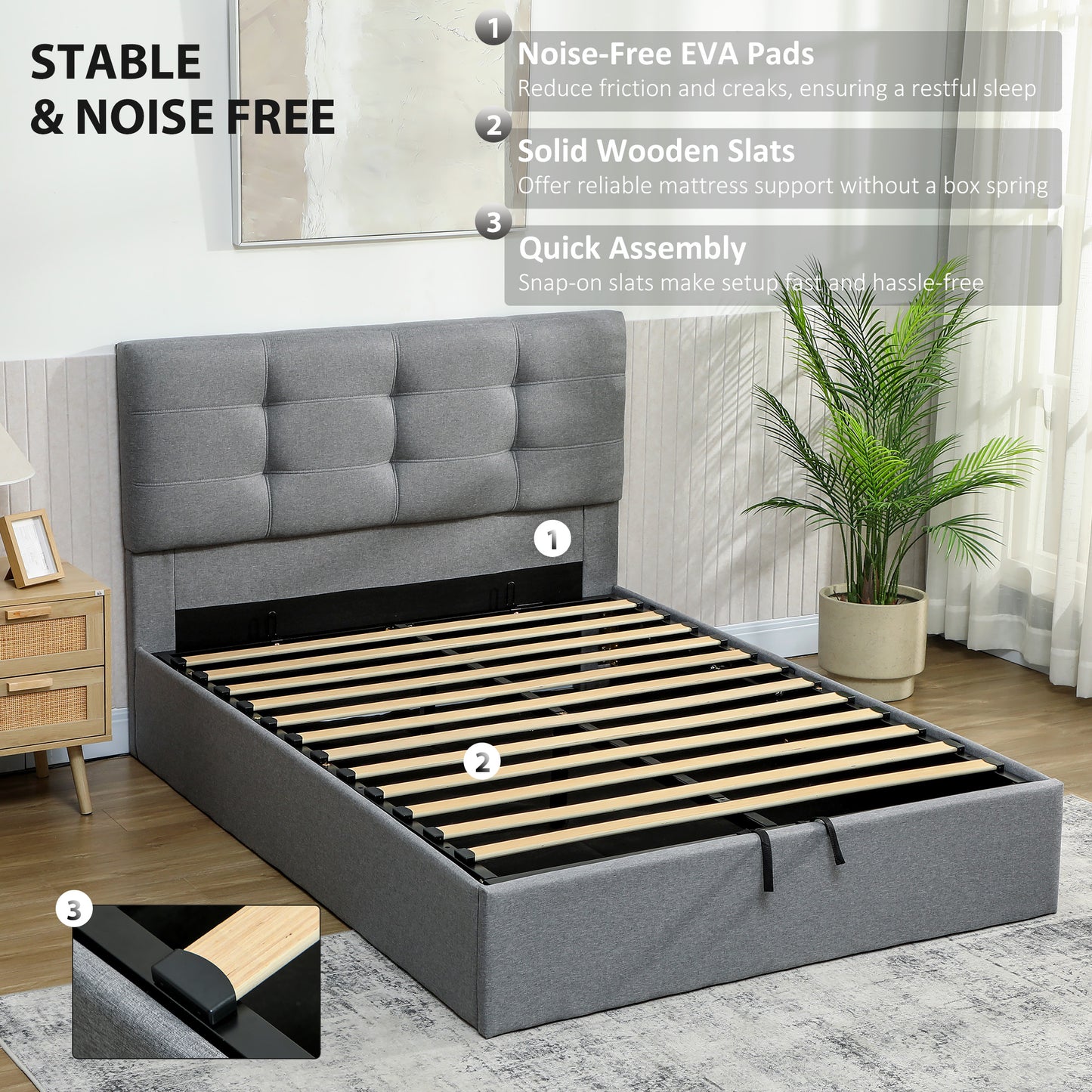 4ft6 Double Ottoman Bed with Gas Lift Storage - Grey