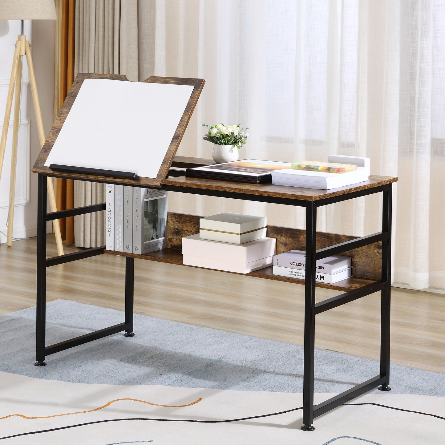 Adjustable Drafting Table Art Desk Drawing Table, Craft Desk Workstation for Painting
