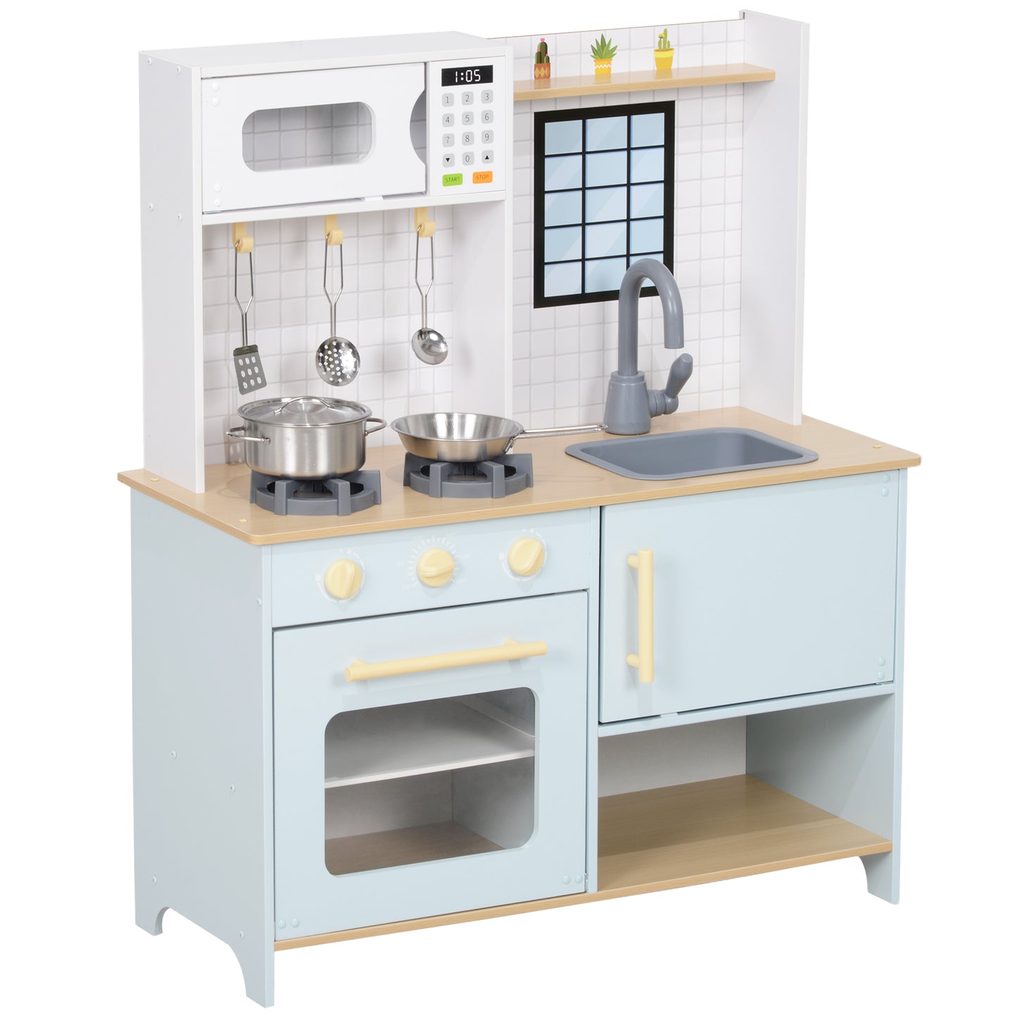 Pretend Play Kitchen, Kids Kitchen Playset with Light & Sound Stove, Turning Knobs, Cooking Accessories