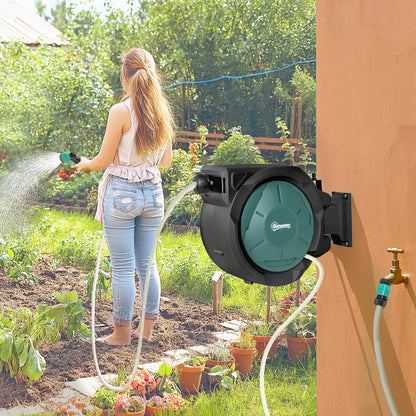Retractable Hose Reel Wall Mounted, 20+2m Garden Hose Pipe Reel with Lock, Auto Rewind, 7 in 1 Spray Nozzle