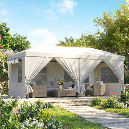 3 x 6 m Pop Up Canopy with UV50+ Protection Garden Gazebo with 6 Sidewalls, White