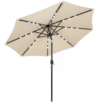 2.6 m Garden Parasol Umbrella with LED Solar Light, Parasol Cover, Outdoor Market Patio Umbrella, Beige