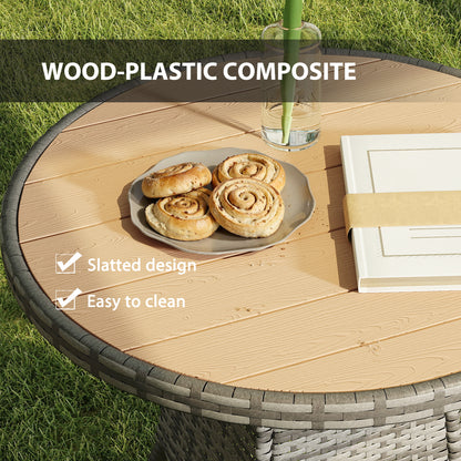 70 cm Wood-Effect Rattan Garden Table - Natural Wood Finish