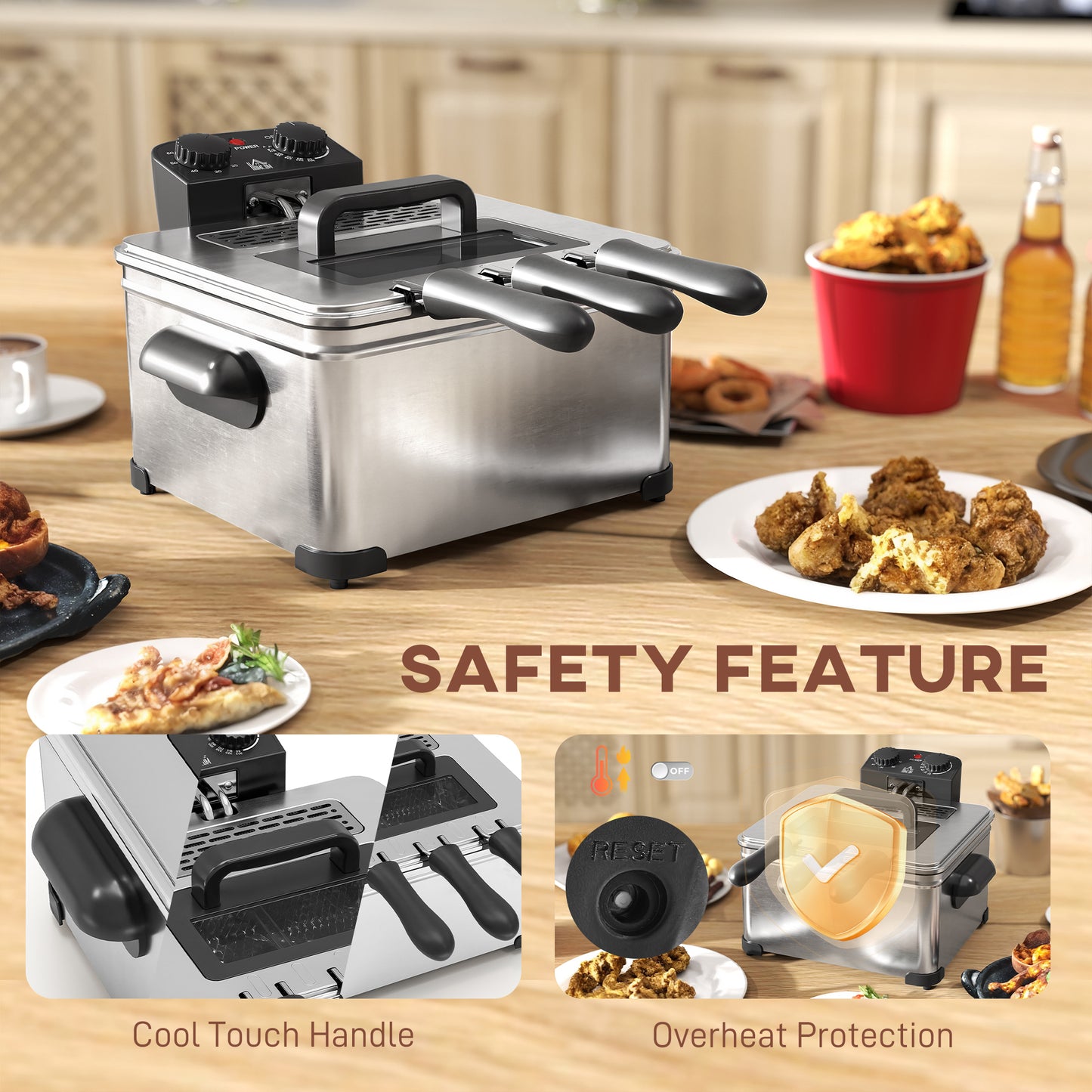 5 Litre Deep Fat Fryer Stainless Steel with Adjustable Temperature, 60min Timer, Removable Oil Basket
