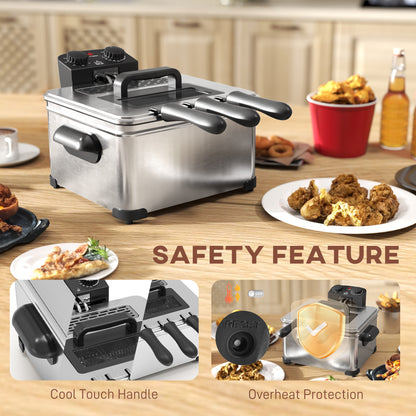 5 Litre Deep Fat Fryer Stainless Steel with Adjustable Temperature, 60min Timer, Removable Oil Basket