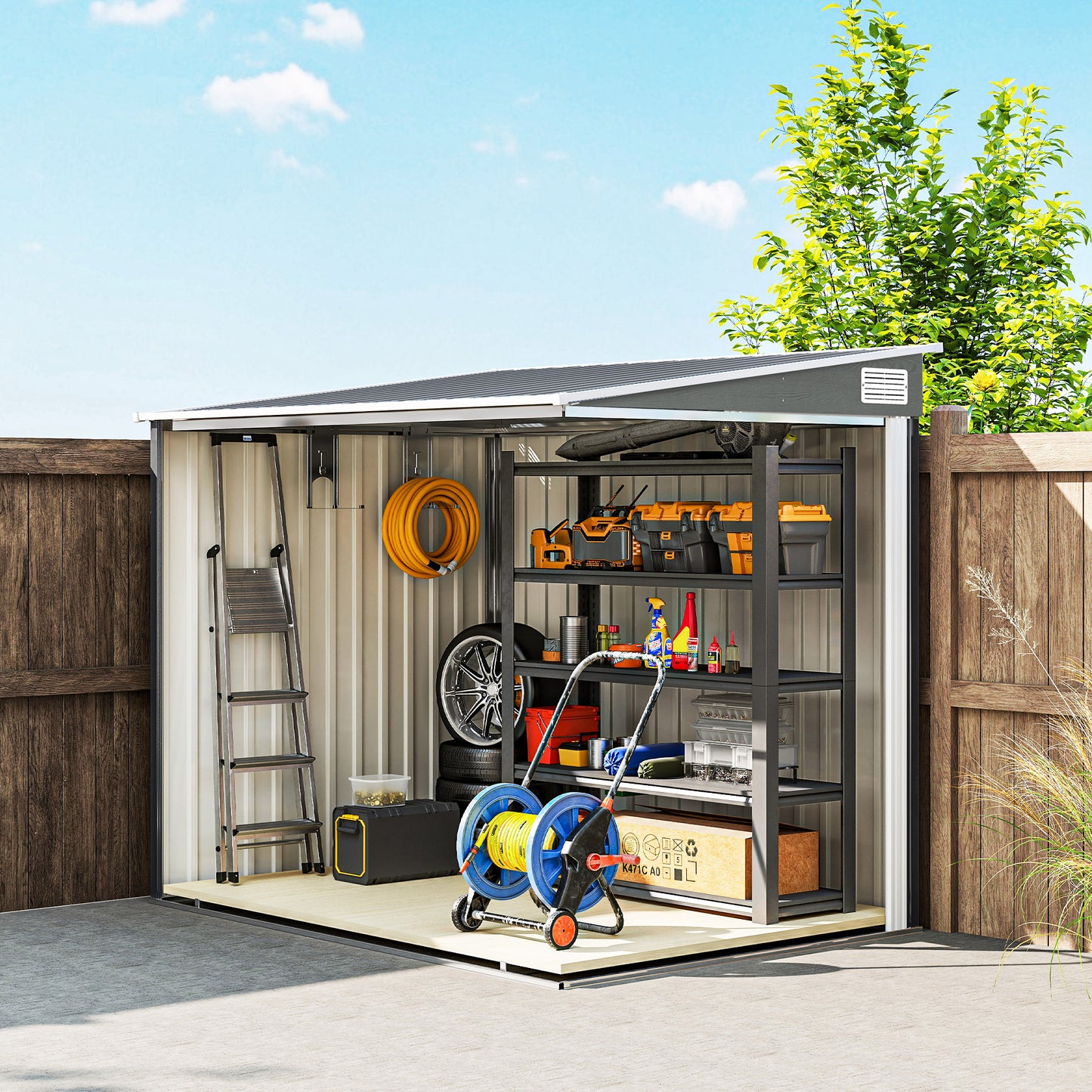 7 x 5ft Galvanised Metal Shed, with Sliding Door - Light Grey