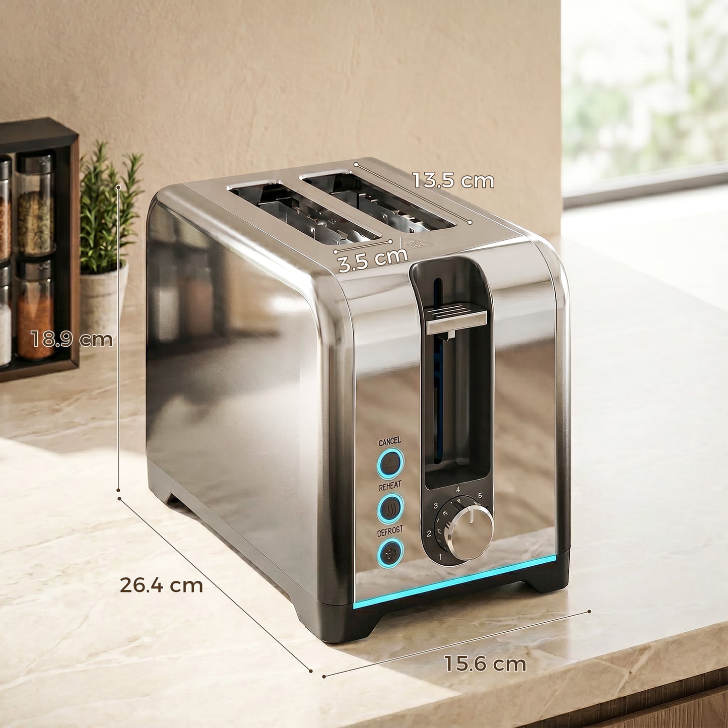 2 Slice Toaster with 7 Browning Levels, Reheat, Defrost and Cancel Functions