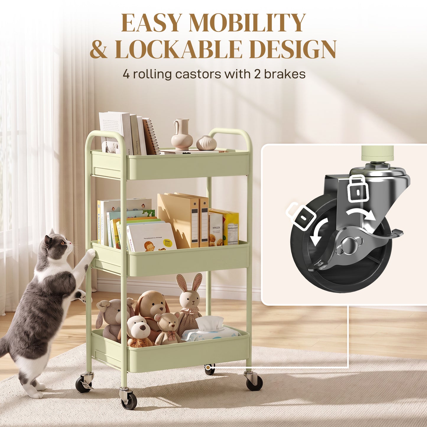 Three-Tier Steel Storage Trolley - Green