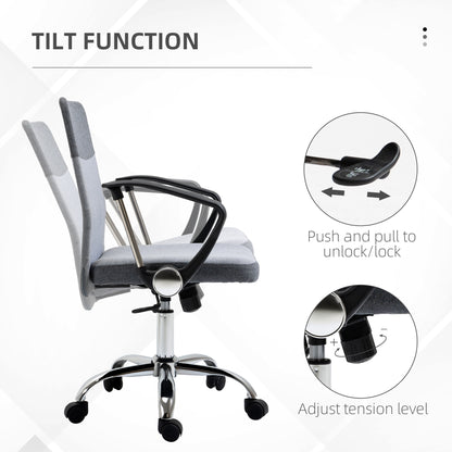 Office Chair Linen Fabric Swivel Computer Desk Chair Home Study Adjustable Chair with Wheels, Grey