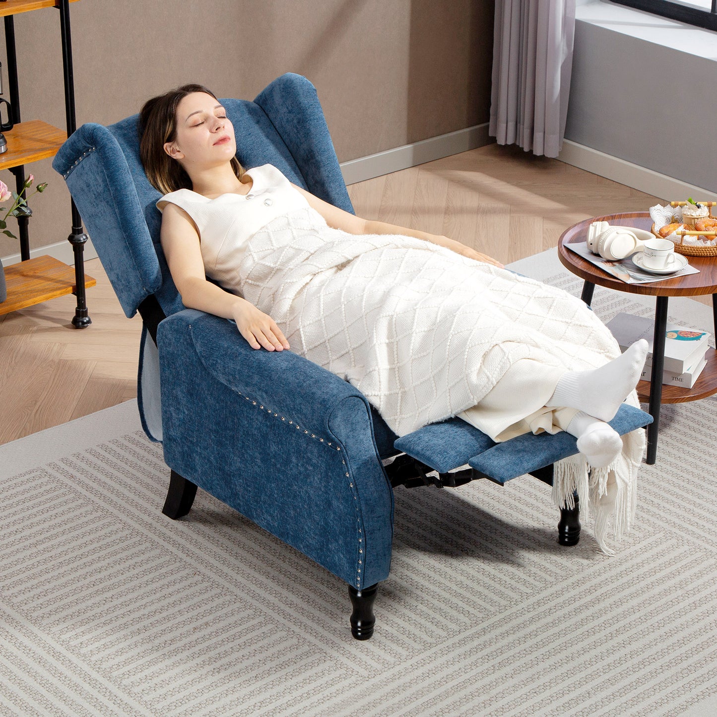 150° Reclining Vintage Armchair, with footrest, Royal Blue