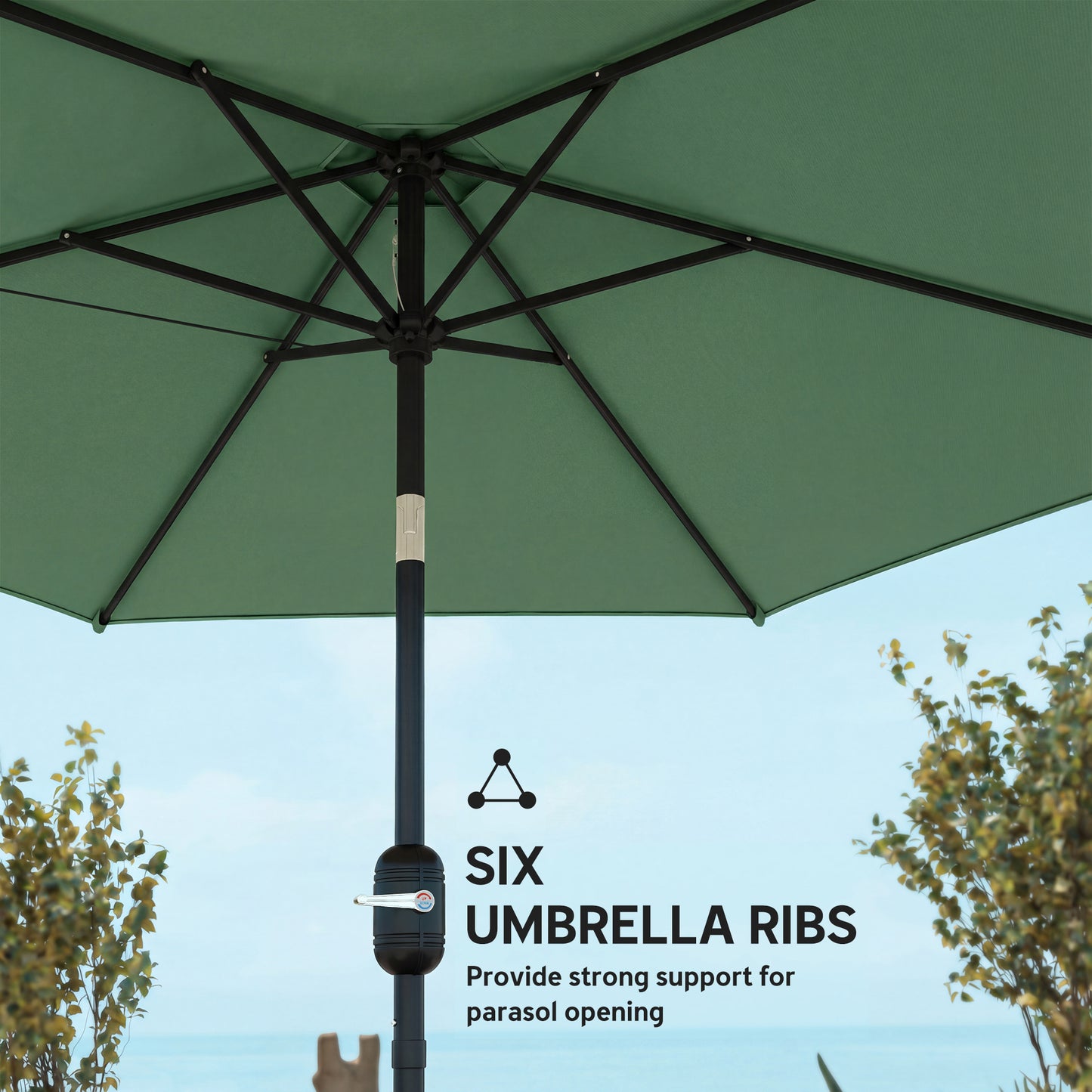 2.6 m Garden Parasol Umbrella with Aluminium Pole, Outdoor Patio Umbrella with Tilt and Crank, Vent, Dark Green