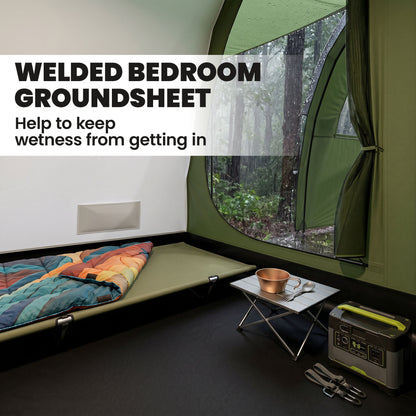 4 Man Camping Tent with 2 Room, Floor and Carry Bag - Green