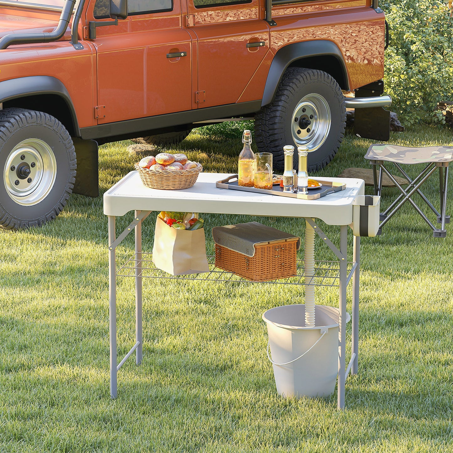 Folding Fish Cleaning Table with Sinks, Portable Camping Sink Table with Faucet, Drainage Hose