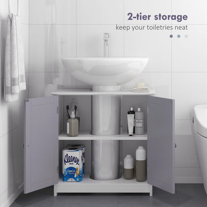 60x60cm Under-Sink Storage Cabinet w/ Adjustable Shelf Handles Drain Hole Bathroom Cabinet Space Saver Organizer White and Gr