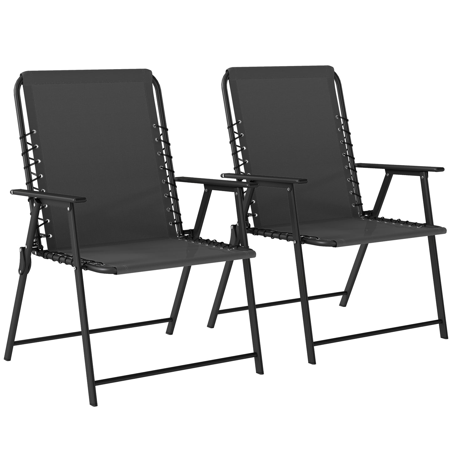 Folding Garden Chairs Set of 2, Outdoor Dining Chairs with Wide Texteline Seat, High Back and Armrests, Black