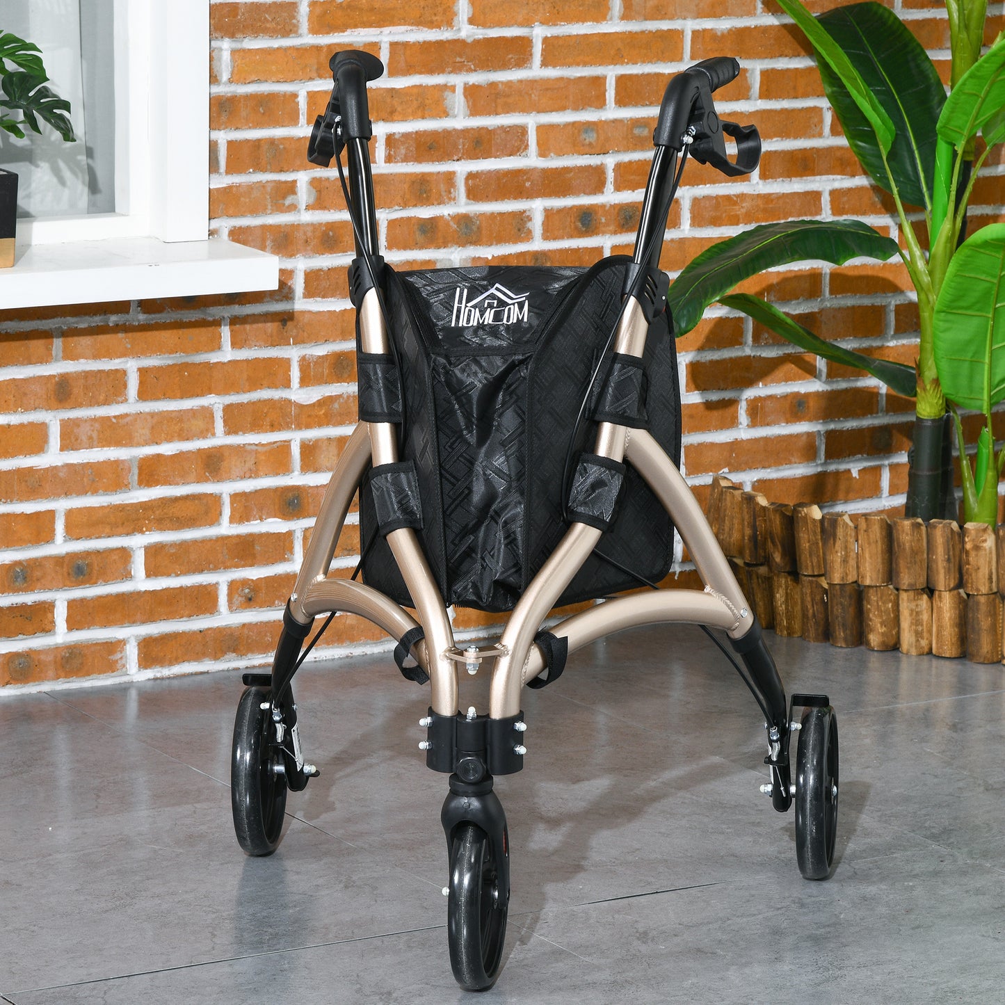 3 Wheel Rollator, Lightweight Aluminium Tri Walker with Adjustable Handle, Storage Bag and Dual Brakes, 5.3kg, Gold Tone