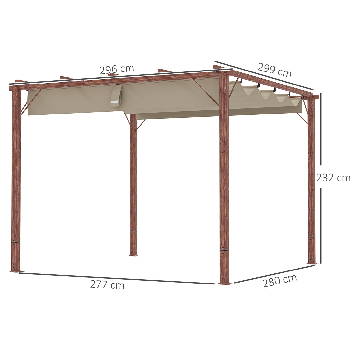 3 x 3 m Retractable Roof Pergola - Natural Wood Finish