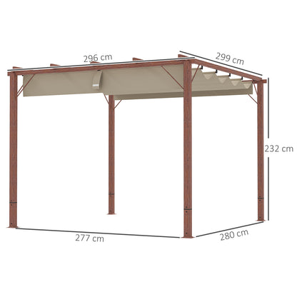 3 x 3 m Retractable Roof Pergola - Natural Wood Finish