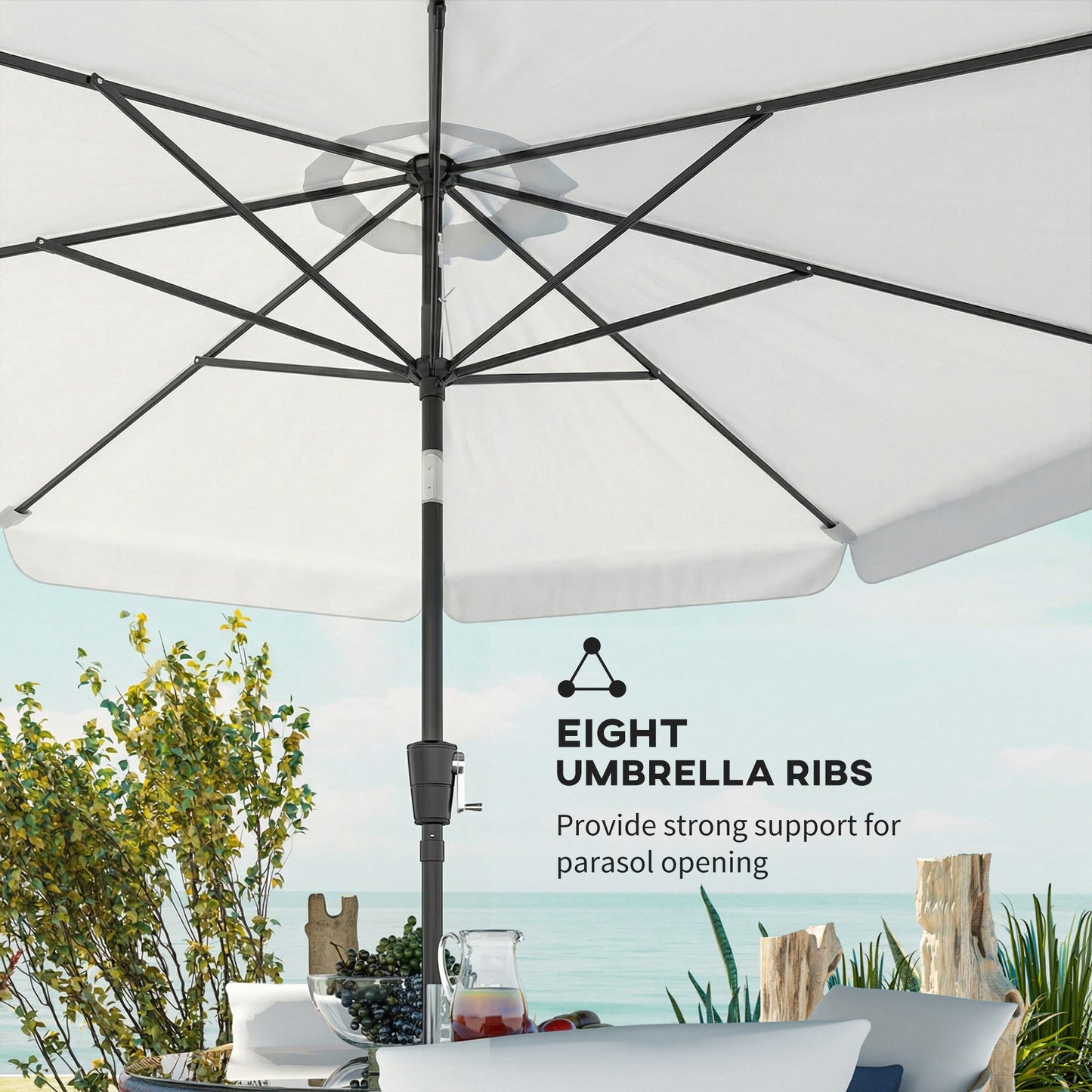 3 m Garden Parasol with Tilt Mechanism & Crank Handle, UPF 30+ Patio Umbrella Outdoor Table Umbrella, Cream White